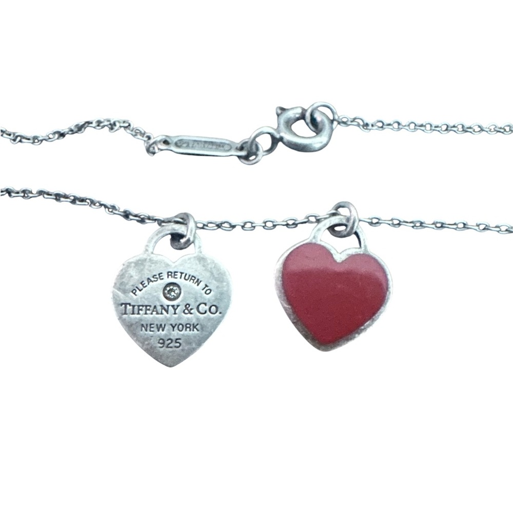 Tiffany & Co. Silver Necklace with Red Heart Pendant